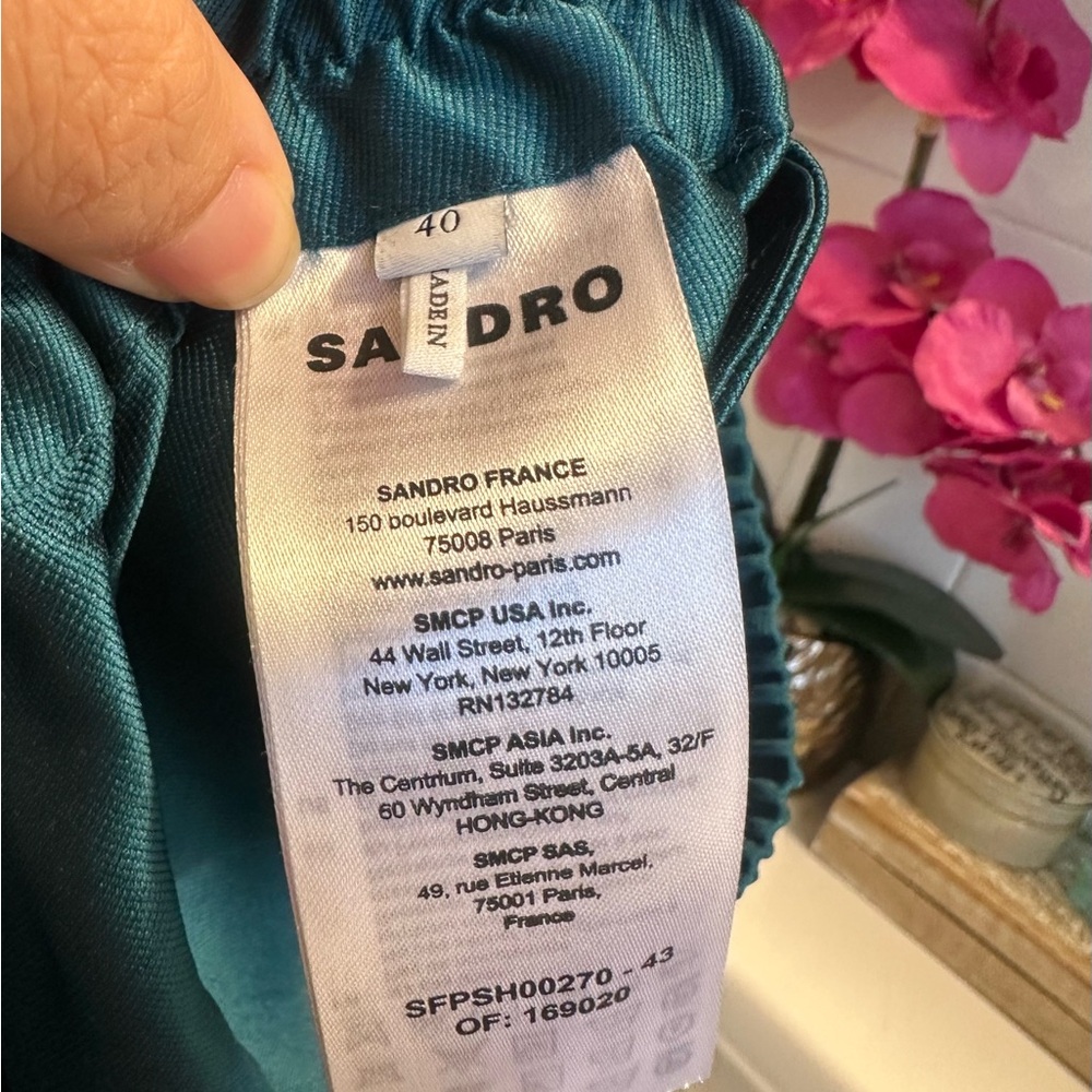 Sandro Paris Drawstring Silk Blend Shorts, Teal, NWT, Size 40 - Picture 9 of 10